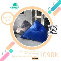 Ghế lười hạt xốp kim tự tháp cao cấp màu xanh và xám lông chuột GLK02