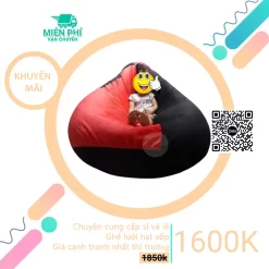 Trọn bộ Ghế lười hạt xốp đa năng hình giọt nước phối màu đỏ – đen GLN029