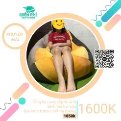 Trọn bộ Ghế lười hạt xốp cao cấp hình giọt nước phối màu xám – vàng GLN028