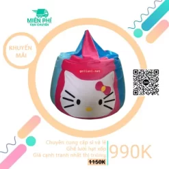 Gối lười hình mèo - Gối lười hạt xốp giọt nước hoạt hình Kitty phối màu Xanh-Hồng GLN035